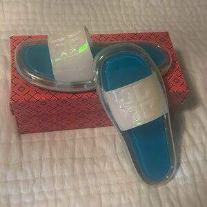 Tory Burch Blue and White Sandals